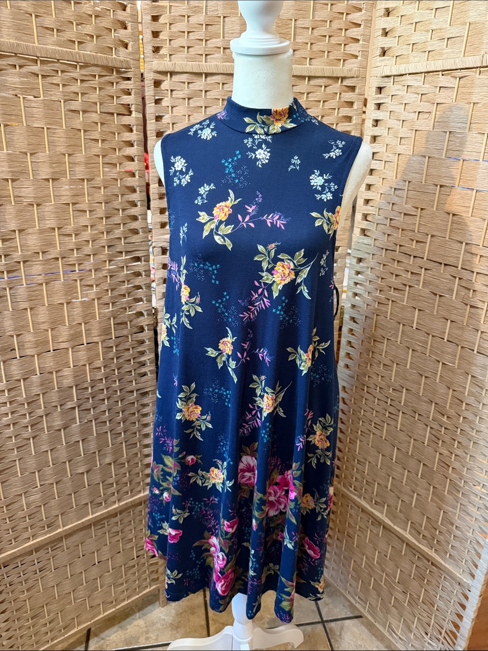 Nostalgia Navy Floral Mock-Neck Midi Dress